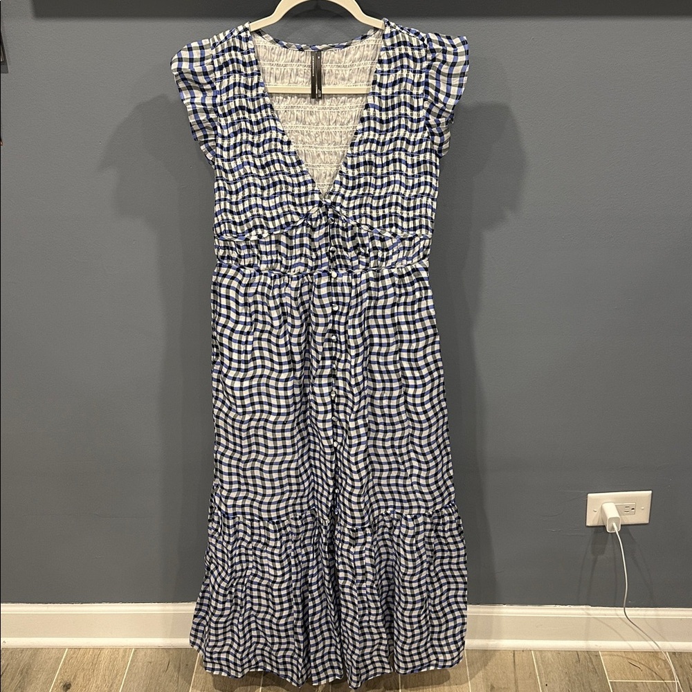 By Anthropologie The Peregrine MIDI Dress in Blue Gingham NWOT - Picture 4 of 8